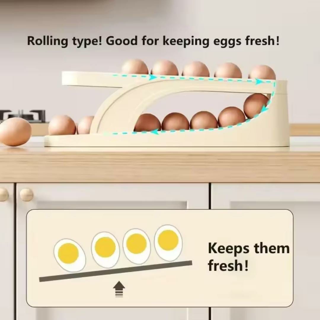 Smart Double‑Layer Egg Storage Rack – Automatic Rolling Dispenser