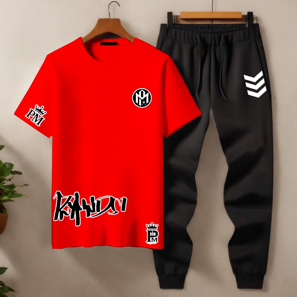 Men’s Co‑ord Set – Multi‑Color T‑Shirt & Black Joggers