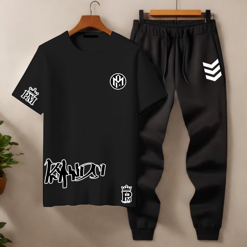 Men’s Co‑ord Set – Multi‑Color T‑Shirt & Black Joggers