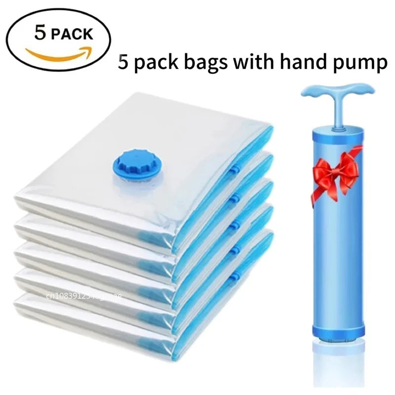 Vacuum Storage Bags – 5 Pack with Hand Pump