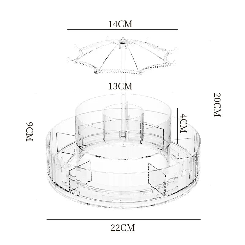Umbrella Makeup Organizer – 360° Rotating Transparent Cosmetic Storage Box