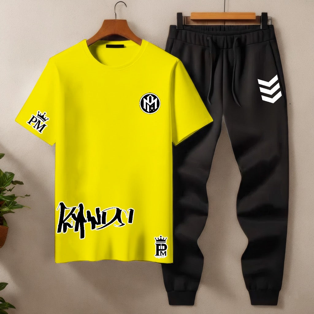 Men’s Co‑ord Set – Multi‑Color T‑Shirt & Black Joggers
