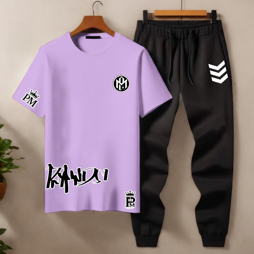 Men’s Co‑ord Set – Multi‑Color T‑Shirt & Black Joggers