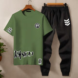 Men’s Co‑ord Set – Multi‑Color T‑Shirt & Black Joggers