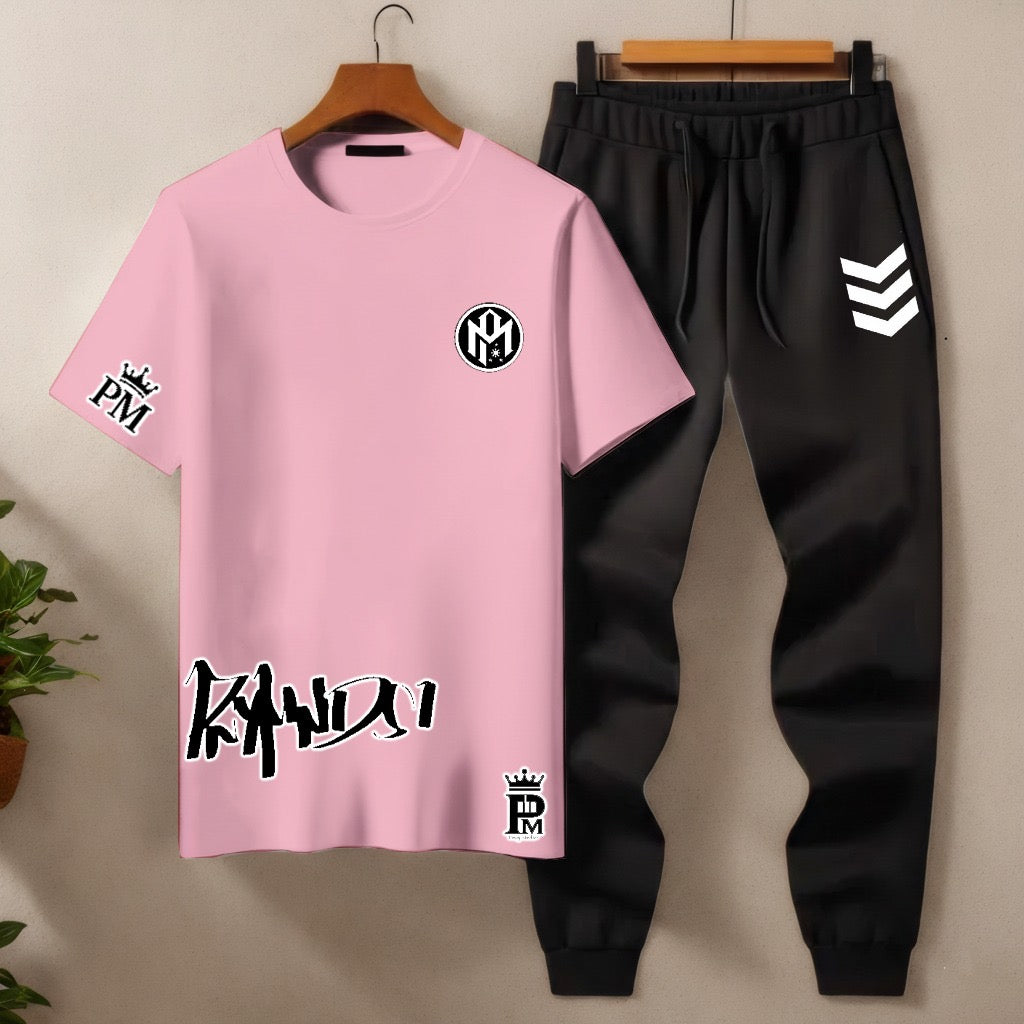 Men’s Co‑ord Set – Multi‑Color T‑Shirt & Black Joggers