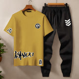 Men’s Co‑ord Set – Multi‑Color T‑Shirt & Black Joggers
