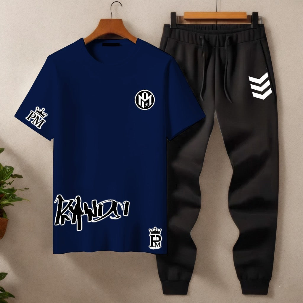 Men’s Co‑ord Set – Multi‑Color T‑Shirt & Black Joggers