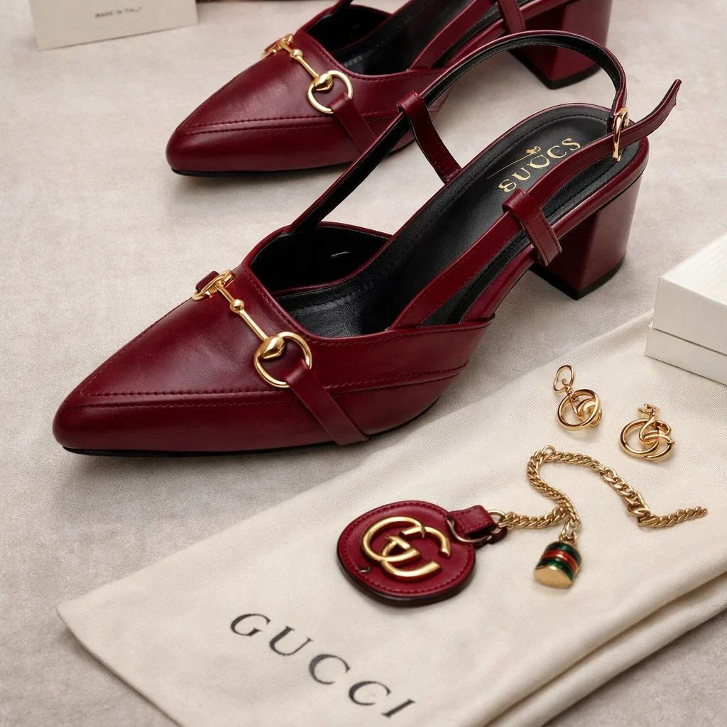 Gucci‑Inspired Burgundy Slingback Heels