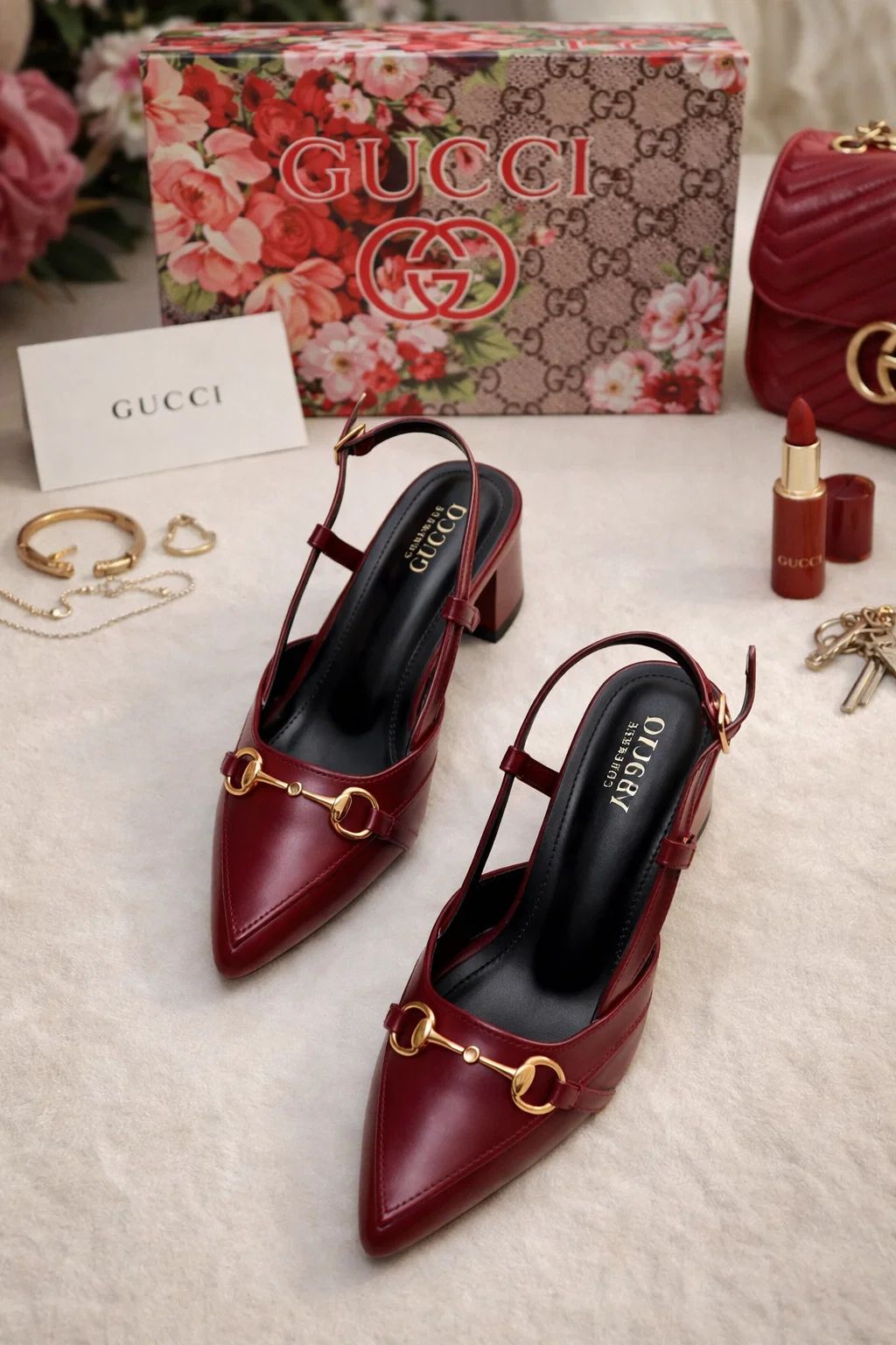 Gucci‑Inspired Burgundy Slingback Heels