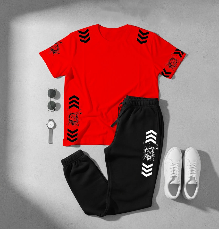 Men’s Co‑ord Set – White T‑Shirt & Black Joggers (Lion Graphic Design)
