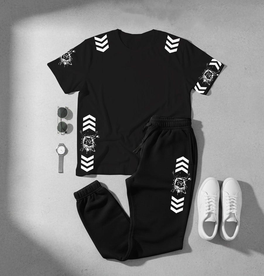 Men’s Co‑ord Set – White T‑Shirt & Black Joggers (Lion Graphic Design)