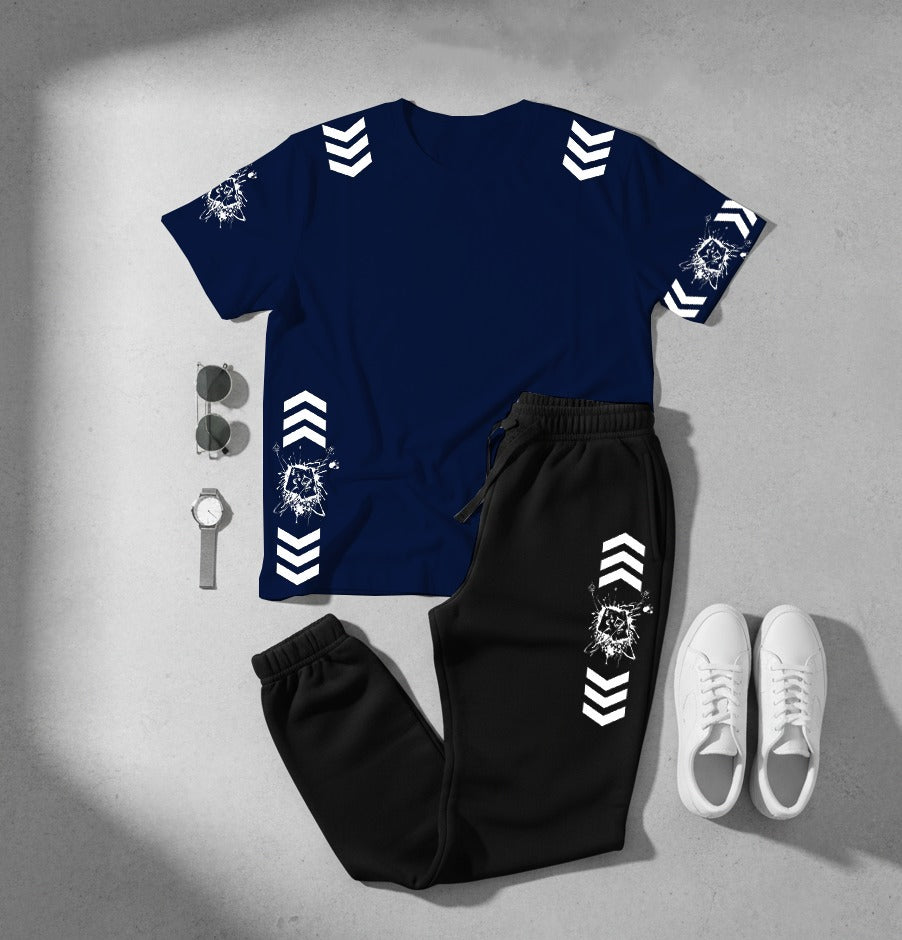 Men’s Co‑ord Set – White T‑Shirt & Black Joggers (Lion Graphic Design)