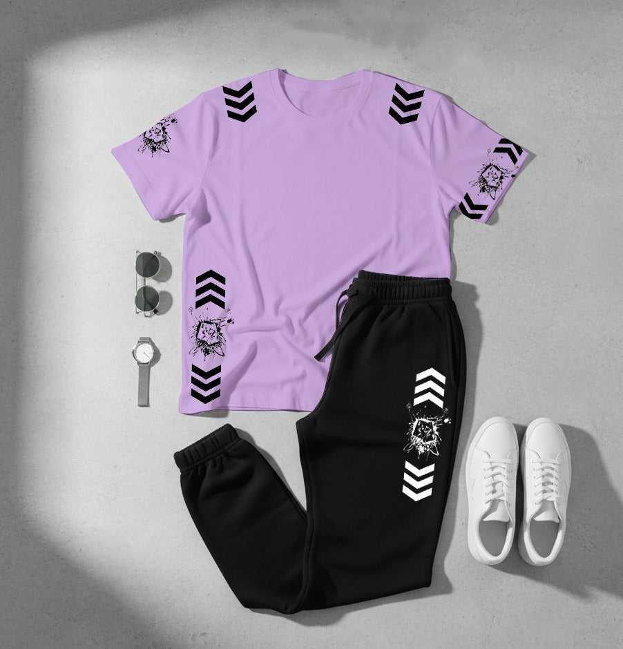 Men’s Co‑ord Set – White T‑Shirt & Black Joggers (Lion Graphic Design)