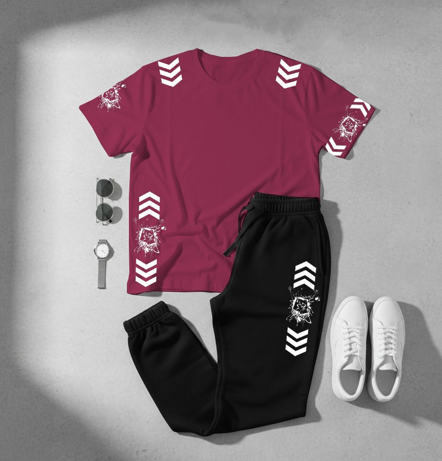 Men’s Co‑ord Set – White T‑Shirt & Black Joggers (Lion Graphic Design)