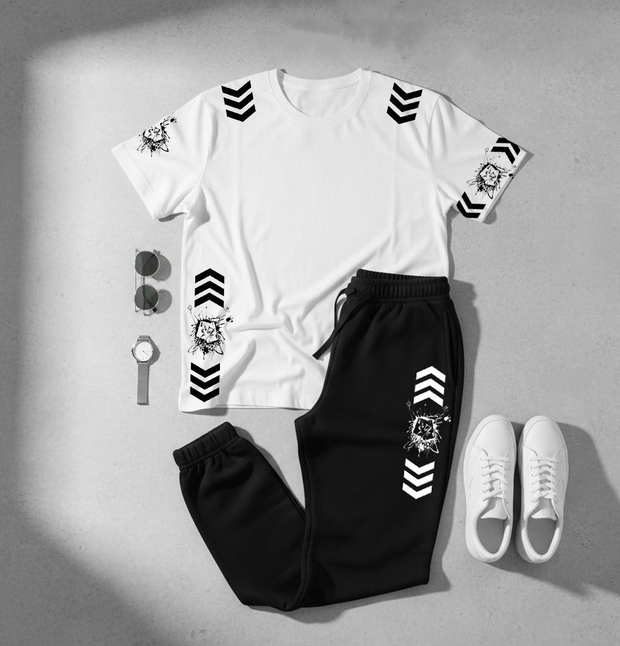 Men’s Co‑ord Set – White T‑Shirt & Black Joggers (Lion Graphic Design)